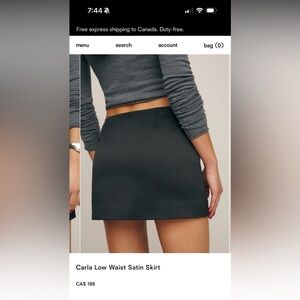 Reformation Carla low rise satin Black Mini Skirt